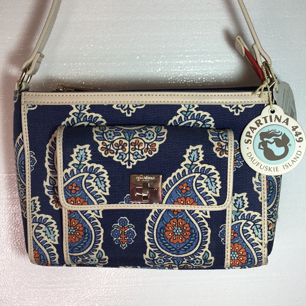 Spartina Ella Shoulder Bag with Pocket Wallet Linen Leather MSRP $130